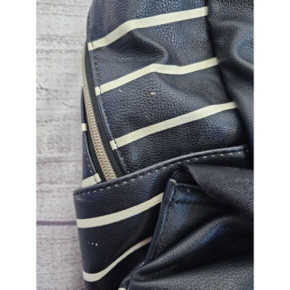 Bow Striped Faux Leather Backpack Black White Pink - Picture 5 of 12